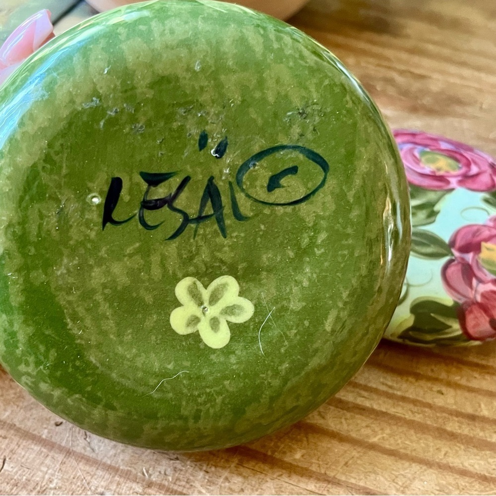 Lesal Ceramics Jewelry Trinket Box Handcrafted Floral Pink Purple Green - Picture 5 of 10